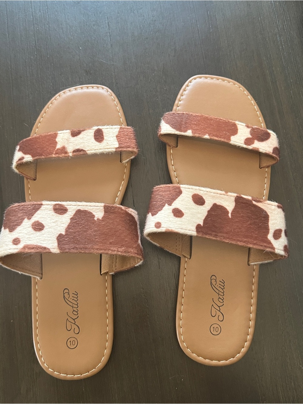 Women's Brown Cowhide Print Slide Sandals